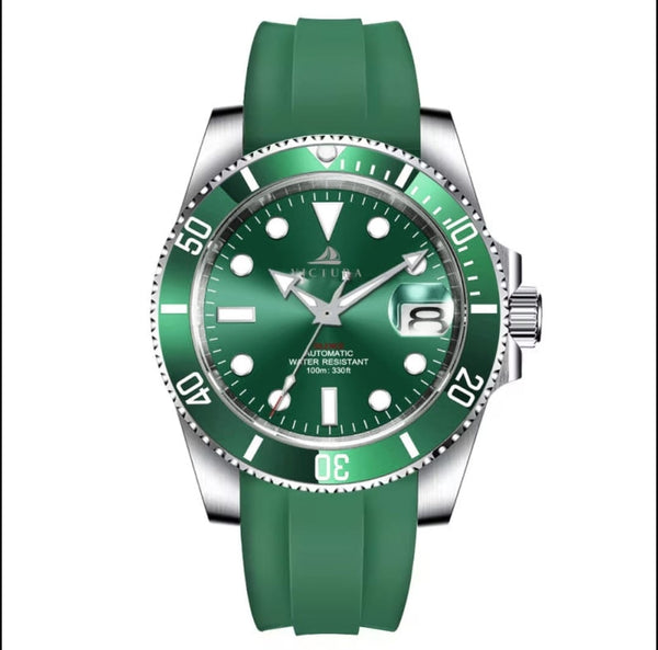 Silent Rubber Emerald - orologio Automatico con cinturino in silicone subacqueo premium