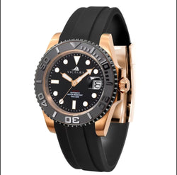 Silent Master Rubber Rose Gold & Black - orologio Automatico con cinturino in silicone subacqueo premium